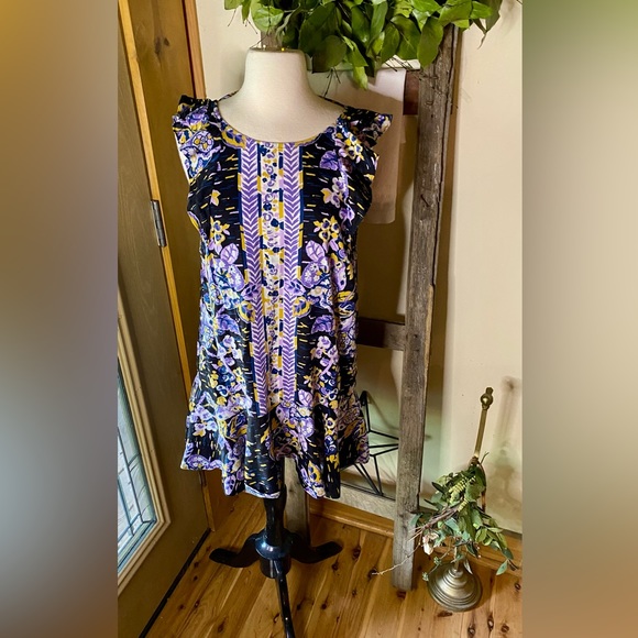 ✨Free People Linen & Viscose Ruffle Sleeveless V Back Dress/Tunic✨ - Picture 3 of 11